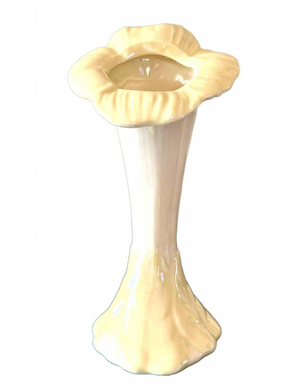 Vintage Belleek Ireland Flower Bud Vase Yellow Lustre 7th Mark 1980-1993